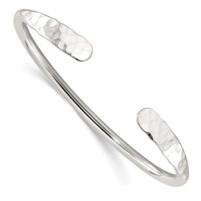 Luxury Giftware by Jere Sterling Silver Polished with Hammered Ends Cuff Bangle, White, 7 in