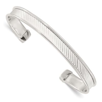 Luxury Giftware by Jere Sterling Silver Polished Textured Cuff Bangle Bracelet, White, 7 in