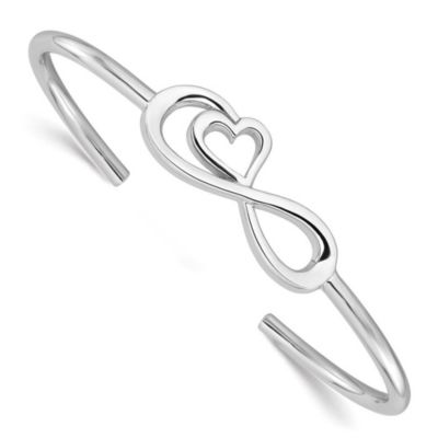 Luxury Giftware by Jere Sterling Silver Rhodium-plated Heart Infinity Symbol Cuff Bangle, White, 7 in