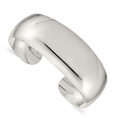 Luxury Giftware by Jere Sterling Silver Solid Polished Plain Cuff Bangle Bracelet, White, 7 in