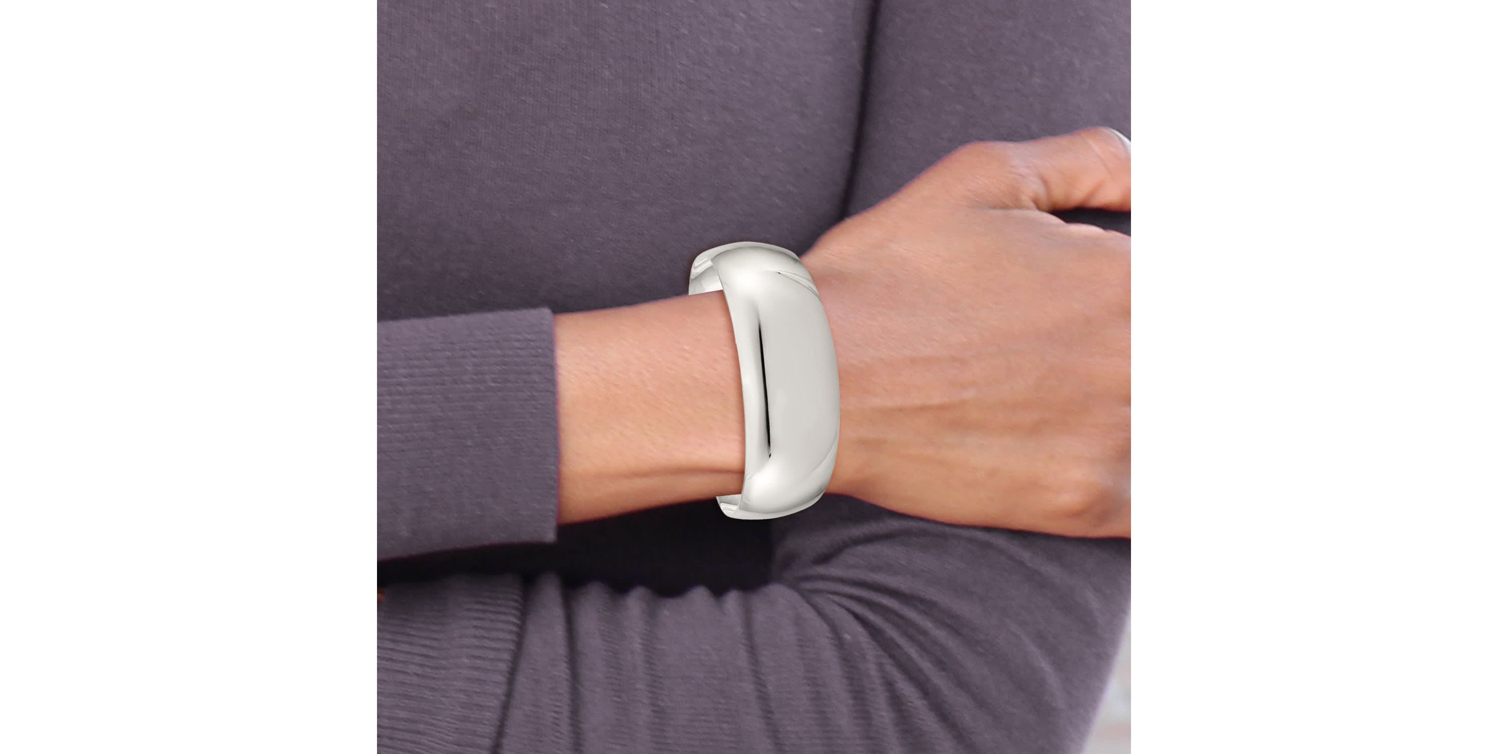 Sterling Silver Solid Polished Plain Cuff Bangle Bracelet