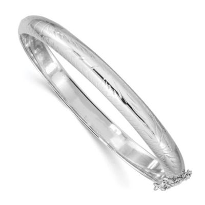 Luxury Giftware by Jere Sterling Silver Rhodium-plated 7mm Fancy Hinged Bangle Bracelet, White, 7.5 in