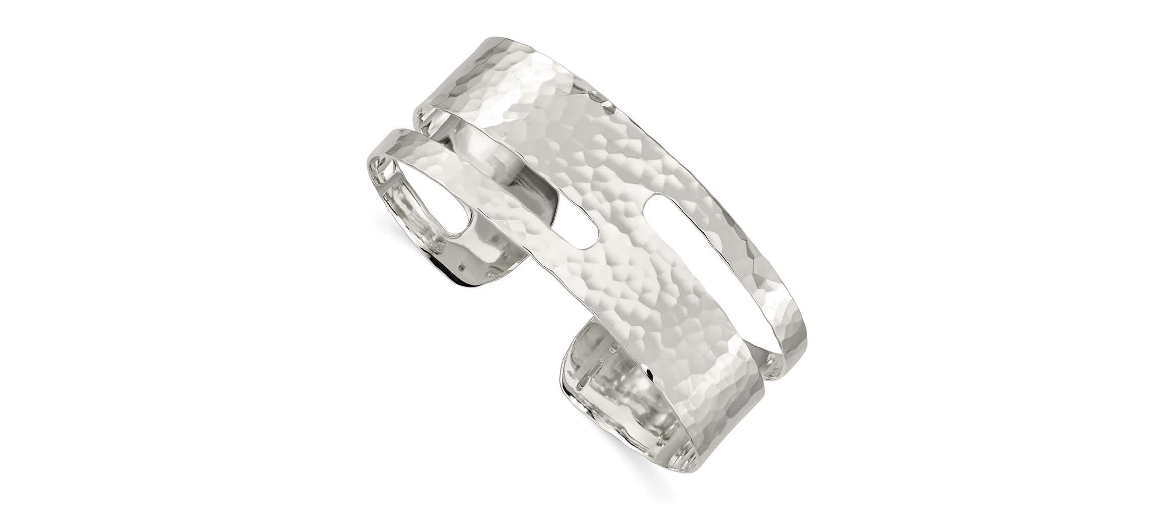 Sterling Silver Solid Polished Hammered Fancy Cuff Bangle Bracelet