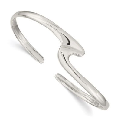 Luxury Giftware by Jere Sterling Silver Polished Fancy Cuff Bangle Bracelet, White, 7 in