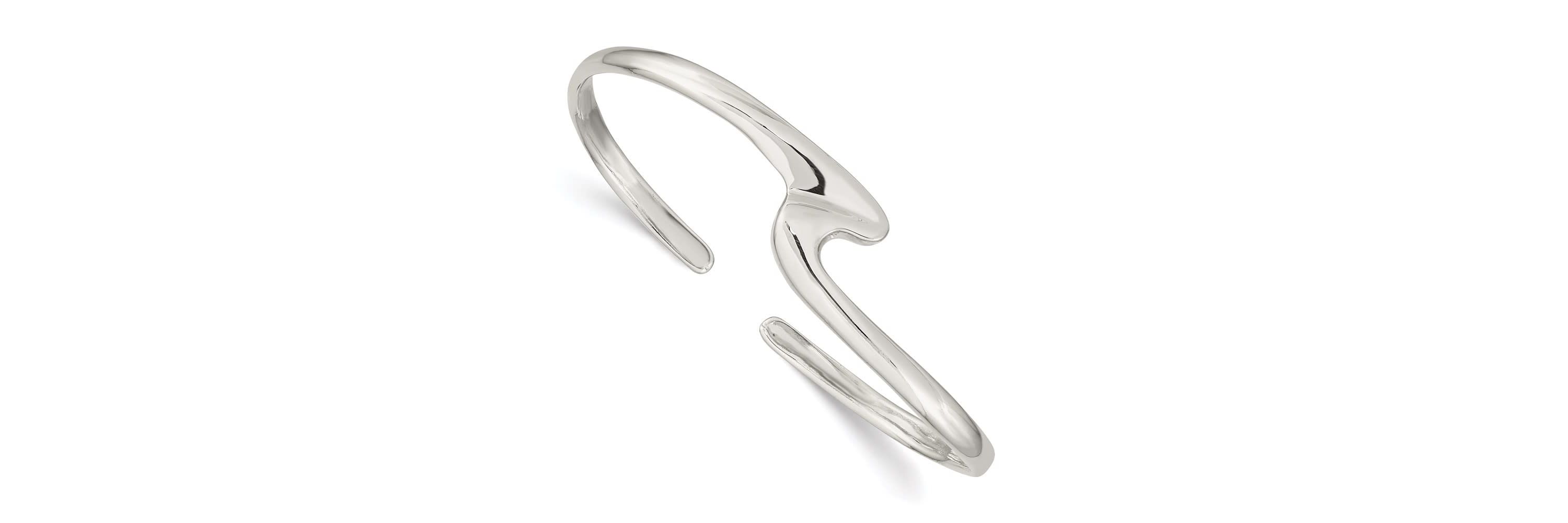 Sterling Silver Polished Fancy Cuff Bangle Bracelet