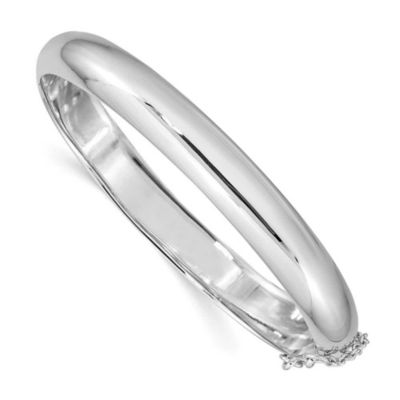 Luxury Giftware by Jere Sterling Silver Rhodium-plated 9mm Fancy Hinged Bangle Bracelet, White, 7.5 in