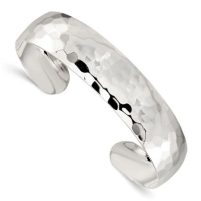Luxury Giftware by Jere Sterling Silver 13.5mm Hammered Cuff Bangle, White, 7 in