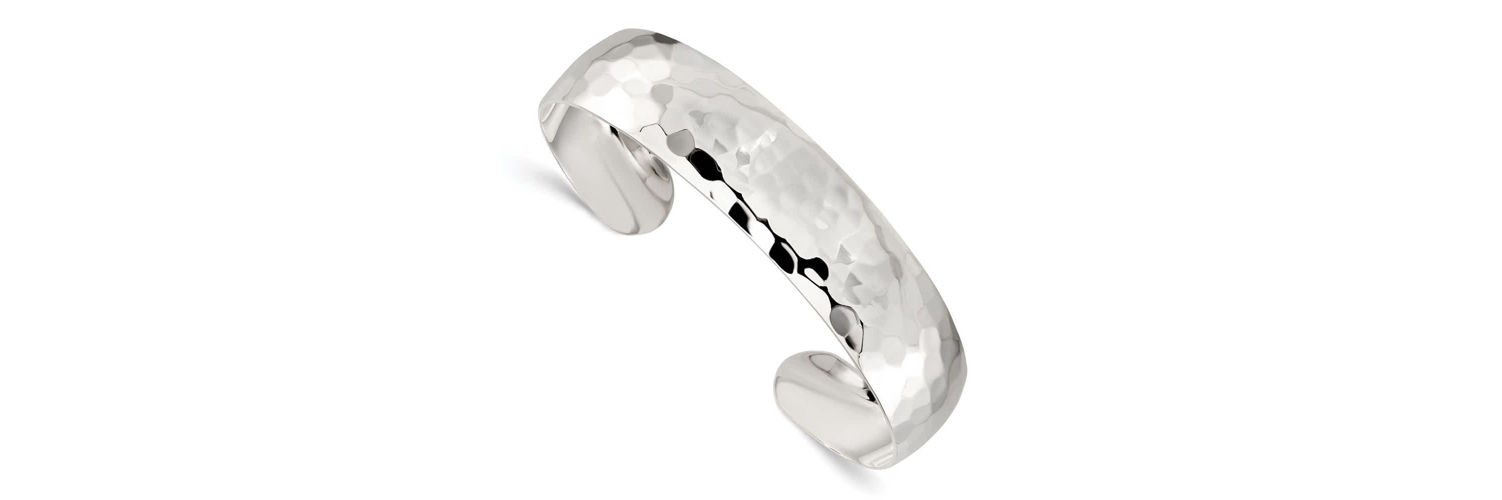 Sterling Silver 13.5mm Hammered Cuff Bangle