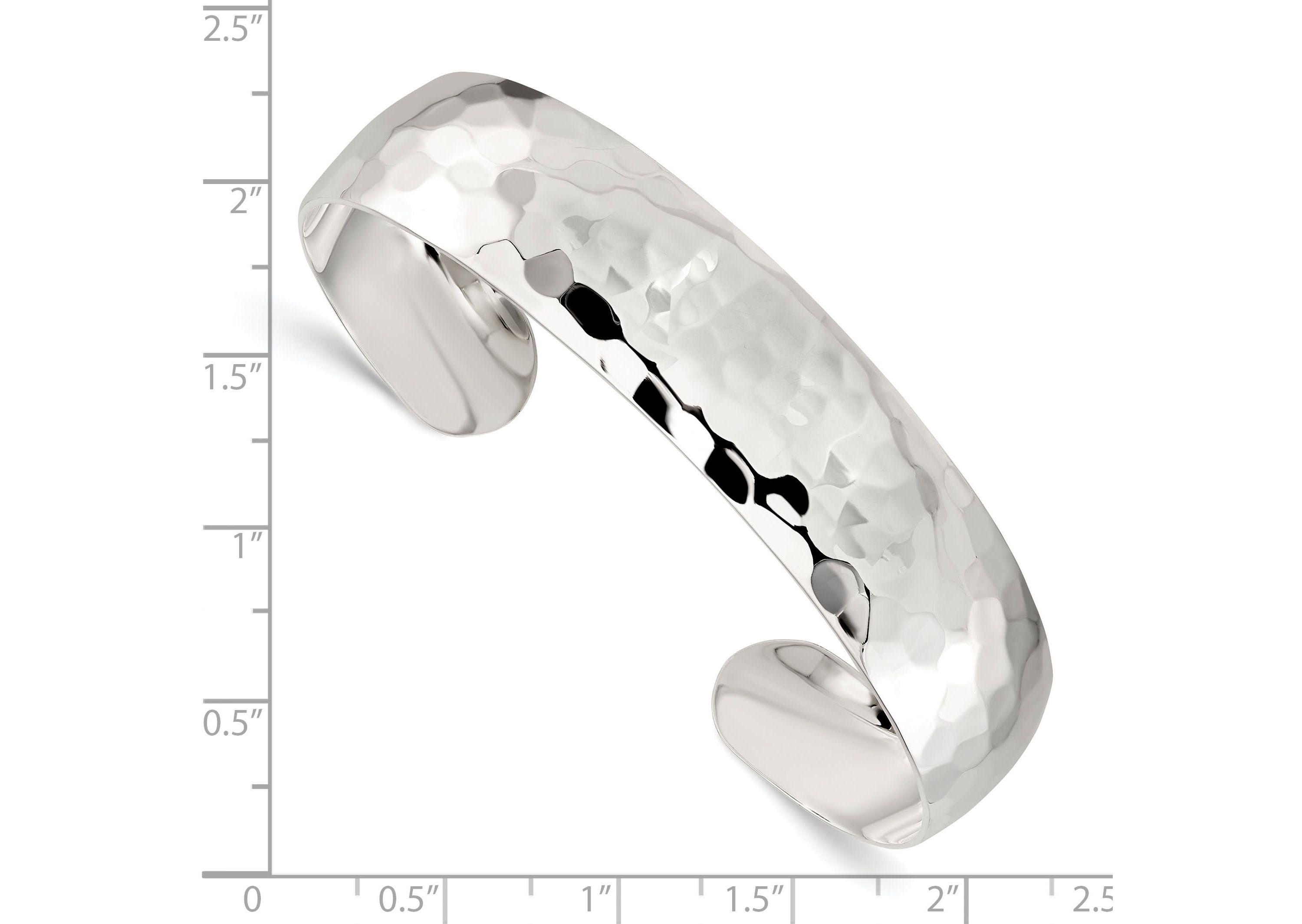 Sterling Silver 13.5mm Hammered Cuff Bangle