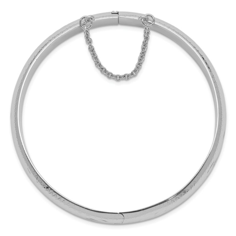 Sterling Silver Rhodium-plated 9.5mm Diamond-cut Fancy Hinged Bangle Bracelet