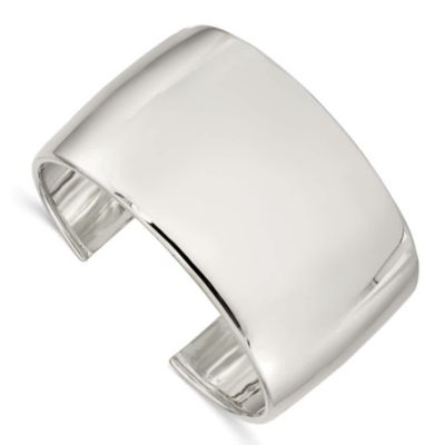 Luxury Giftware by Jere Sterling Silver 40mm Cuff Bangle Bracelet, White, 7 in