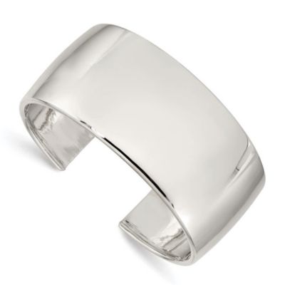 Luxury Giftware by Jere Sterling Silver 30mm Cuff Bangle Bracelet, White, 7 in
