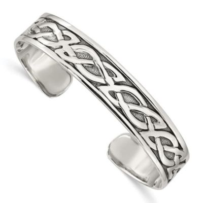 Luxury Giftware by Jere Sterling Silver Antiqued 12.5mm Celtic Design Cuff Bangle Bracelet, White, 7 in