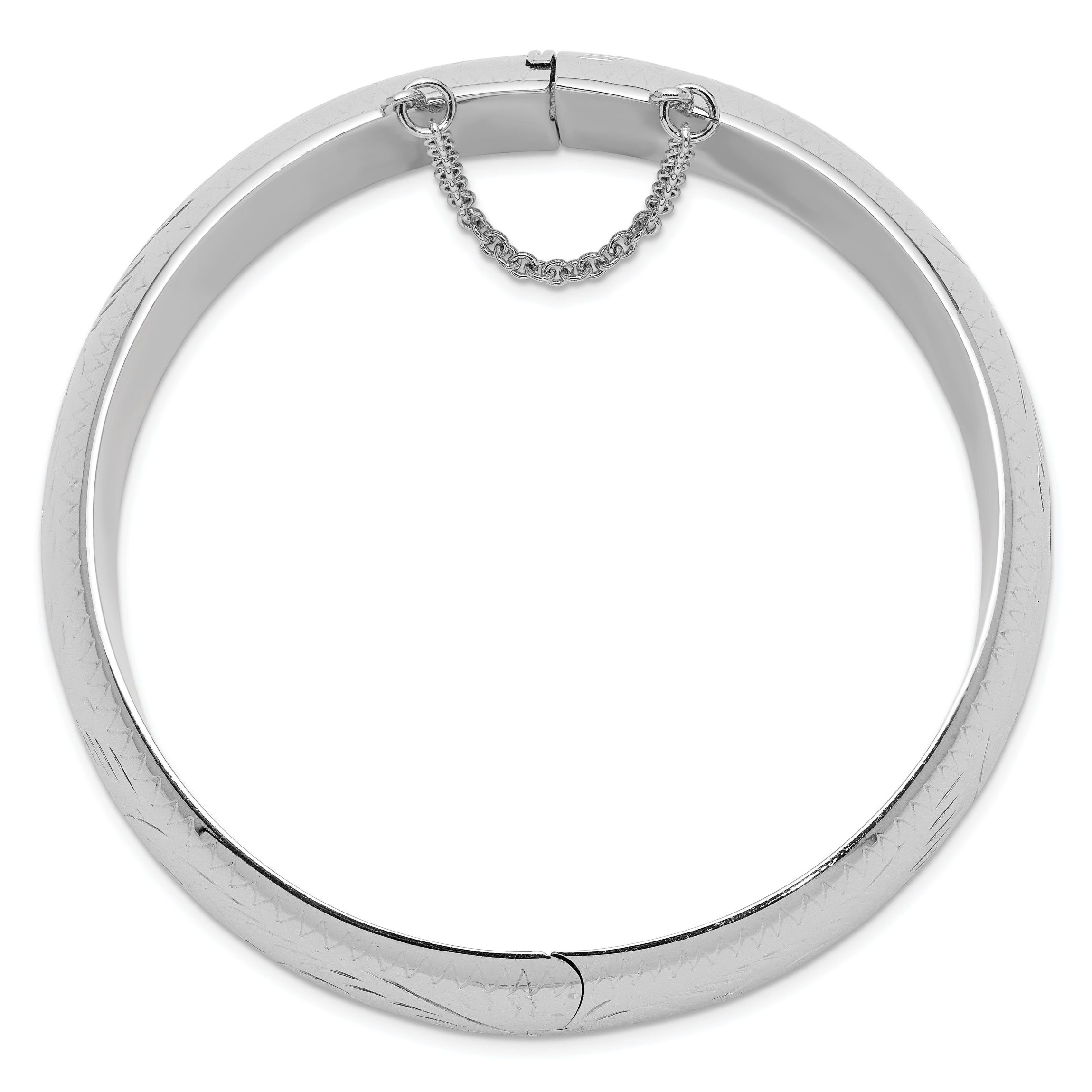 Sterling Silver Rhodium-plated Diamond-cut 20mm Hinged Bangle Bracelet