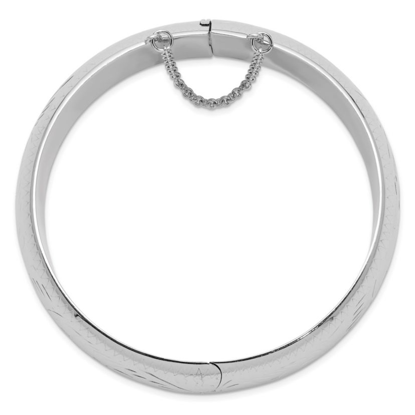 Sterling Silver Rhodium-plated Diamond-cut 20mm Hinged Bangle Bracelet