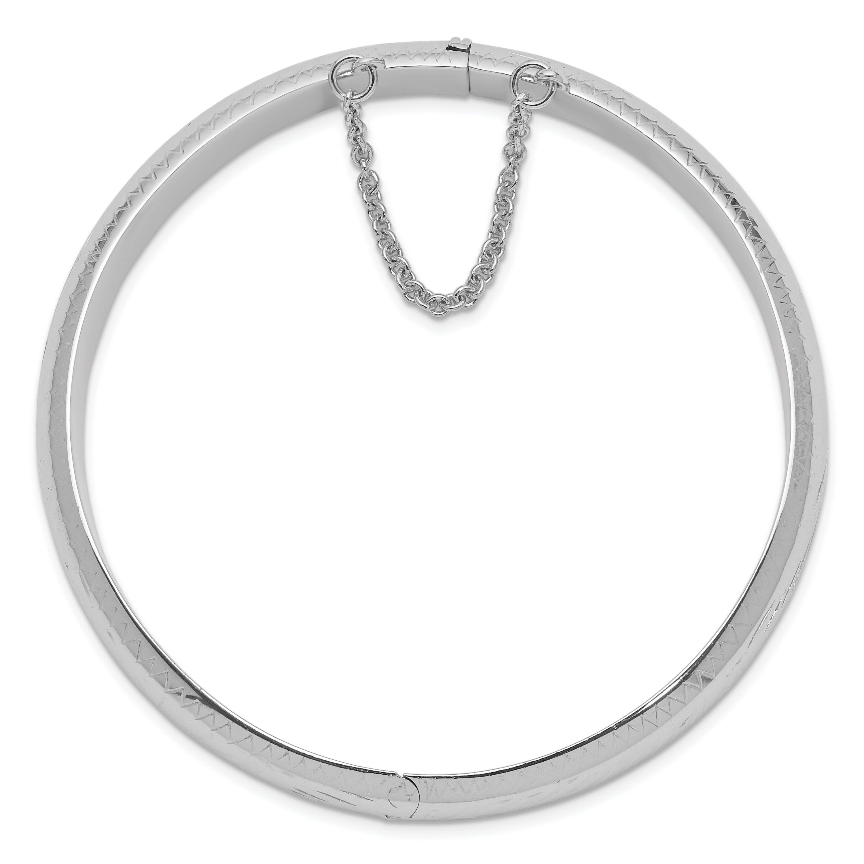 Sterling Silver Rhodium-plated Diamond-cut 10.25mm Hinged Bangle Bracelet