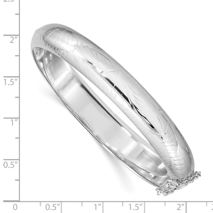 Sterling Silver Rhodium-plated Diamond-cut 10.25mm Hinged Bangle Bracelet
