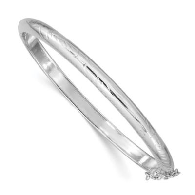 Luxury Giftware by Jere Sterling Silver Rhodium-plated 5mm Diamond-cut Hinged Bangle Bracelet