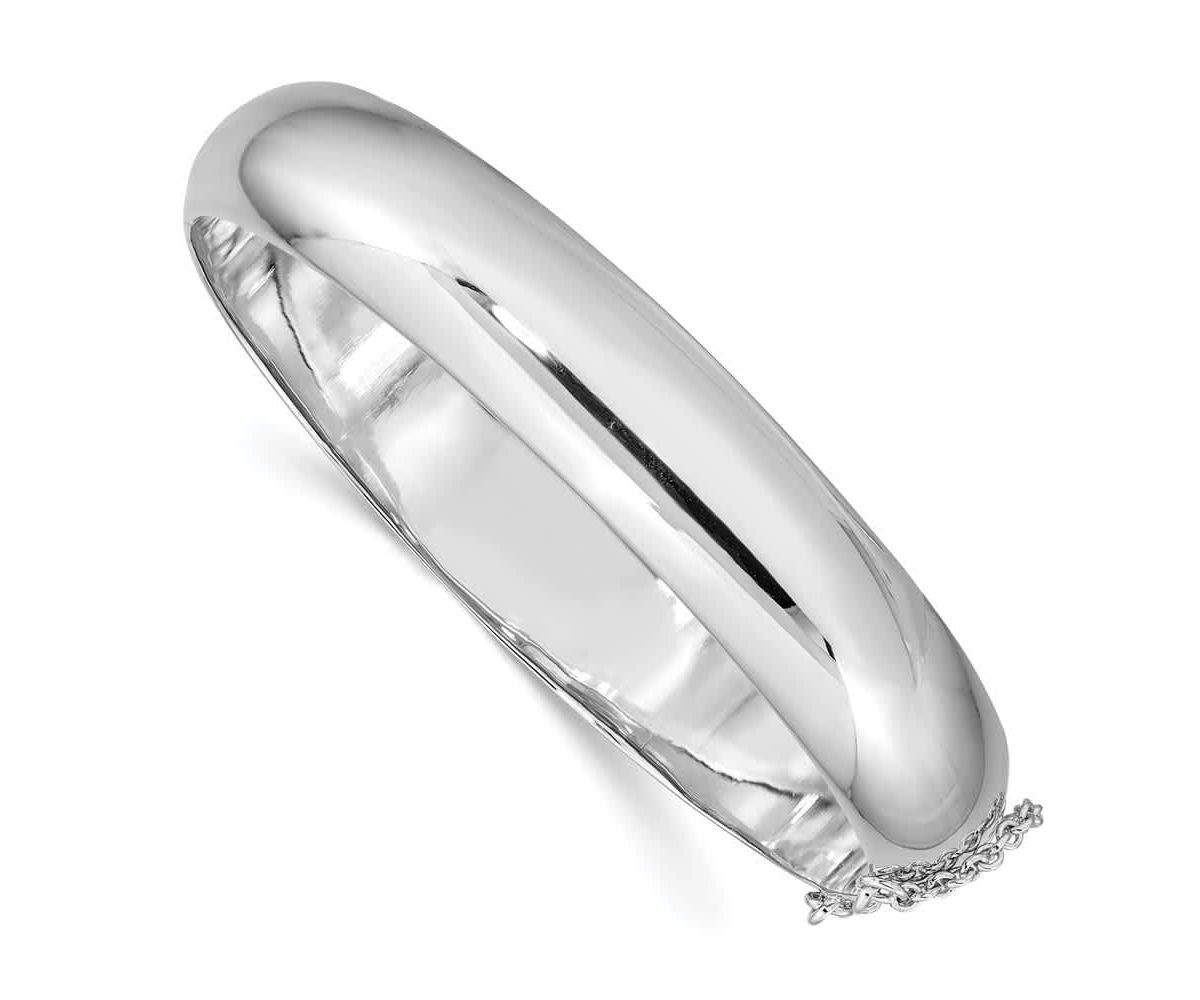 Sterling Silver Rhodium-plated 12mm Hinged Bangle Bracelet