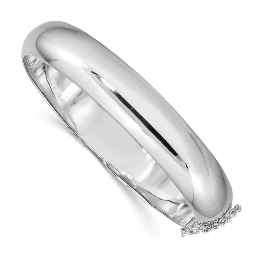 Sterling Silver Rhodium-plated 12mm Hinged Bangle Bracelet