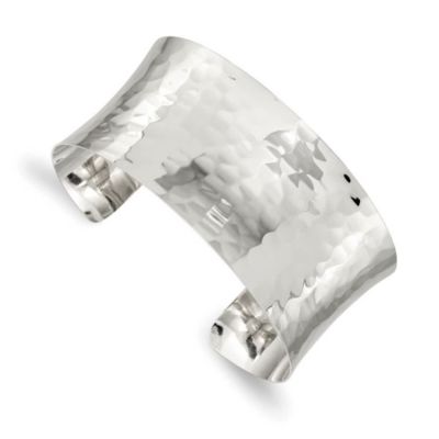 Luxury Giftware by Jere Sterling Silver 30mm Hammered Cuff Bangle, White, 7 in