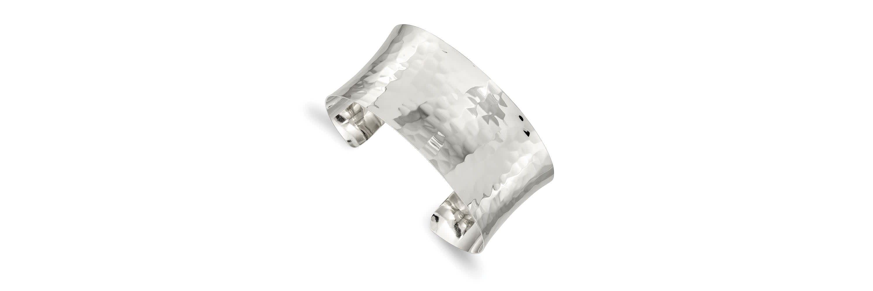 Sterling Silver 30mm Hammered Cuff Bangle