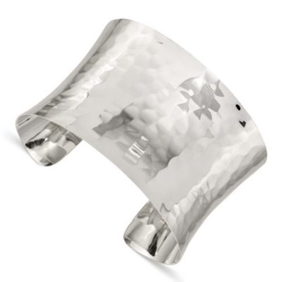 Luxury Giftware by Jere Sterling Silver 39.5mm Hammered Cuff Bangle, White, 7 in