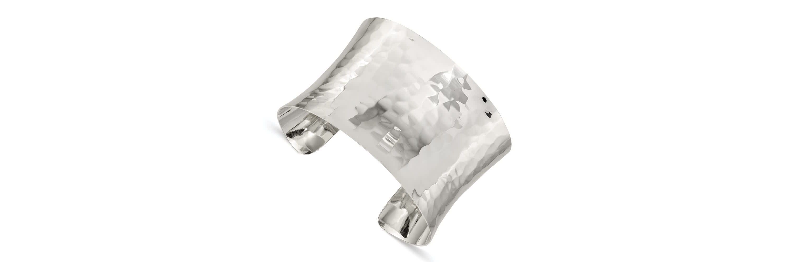 Sterling Silver 39.5mm Hammered Cuff Bangle