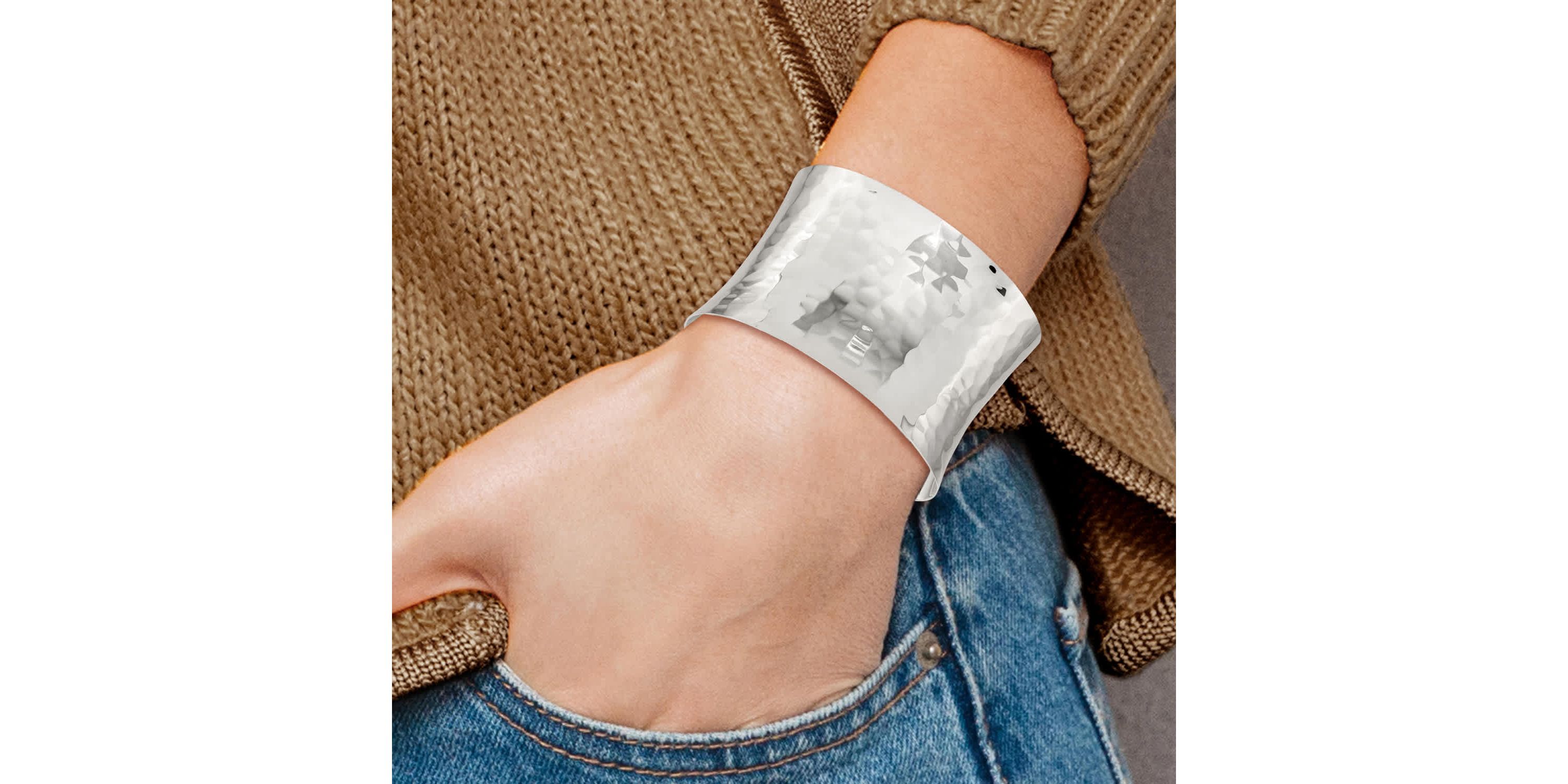Sterling Silver 39.5mm Hammered Cuff Bangle