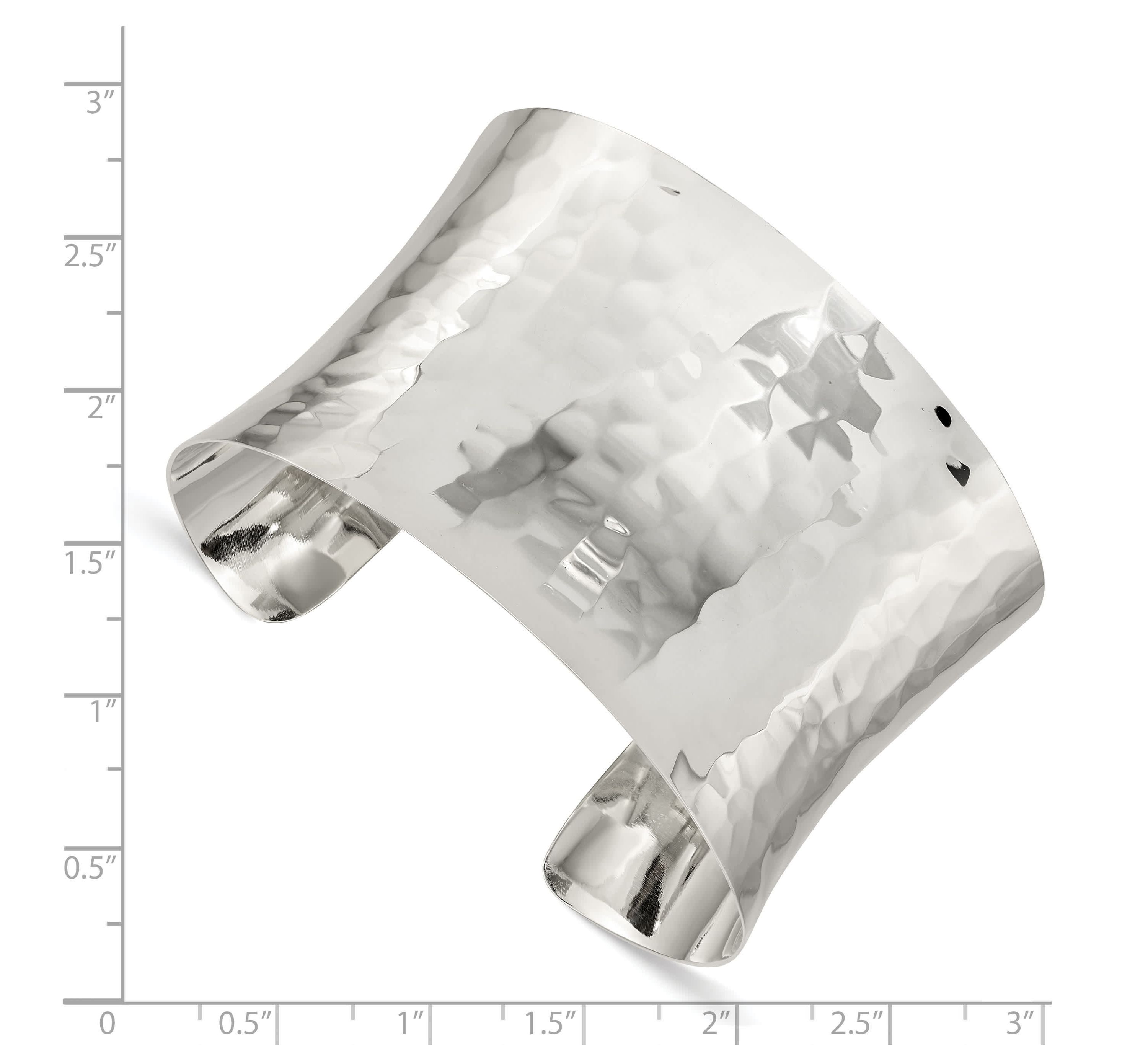 Sterling Silver 39.5mm Hammered Cuff Bangle