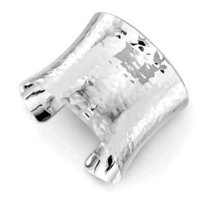 Luxury Giftware by Jere Sterling Silver 49.5mm Hammered Cuff Bangle, White, 7 in
