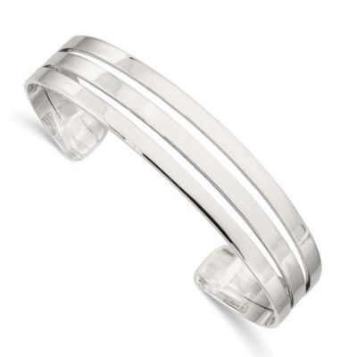 Luxury Giftware by Jere Sterling Silver Polished Cuff Bangle, White, 7 in