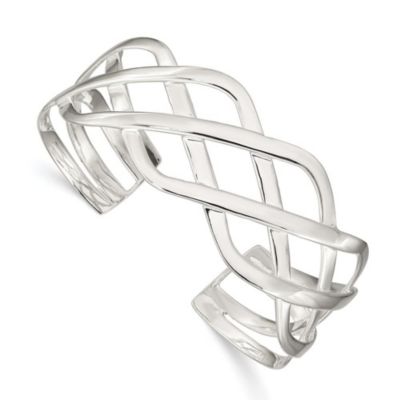 Luxury Giftware by Jere Sterling Silver Woven Design Cuff Bangle, White, 7 in