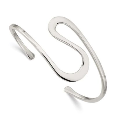 Luxury Giftware by Jere Sterling Silver Abstract Cuff Bangle, White, 7 in