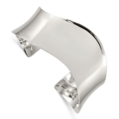 Luxury Giftware by Jere Sterling Silver Polished Wave Cuff Bangle, White, 7 in