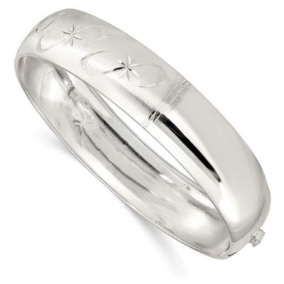 Luxury Giftware by Jere Sterling Silver Polished Diamond-cut and Textured Adjustable Bangle, White, 7.5 in