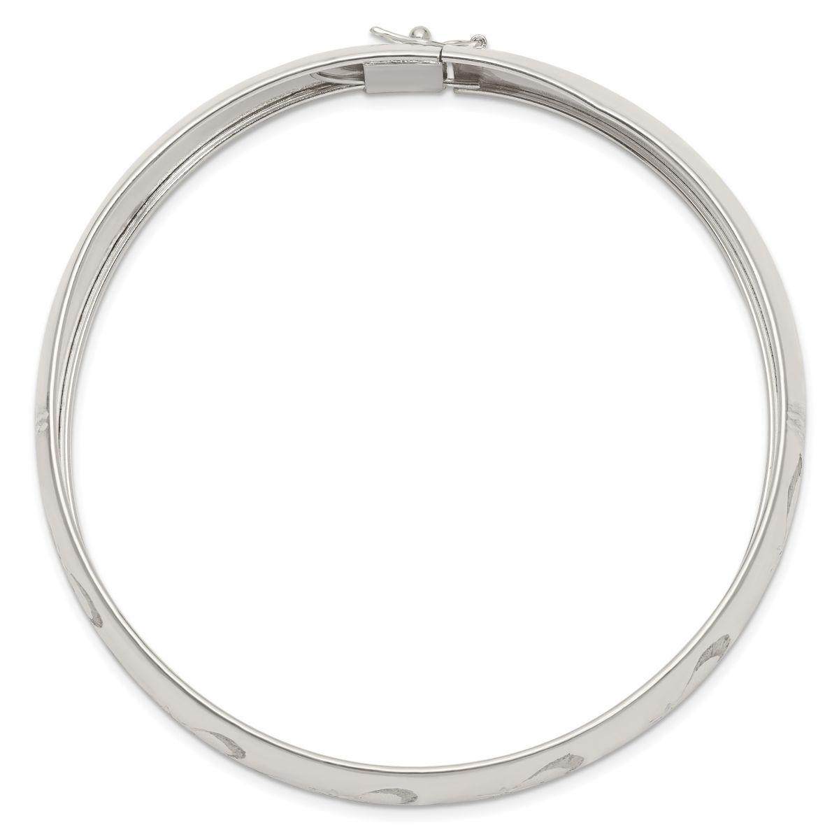 Sterling Silver Polished Diamond-cut and Textured Adjustable Bangle