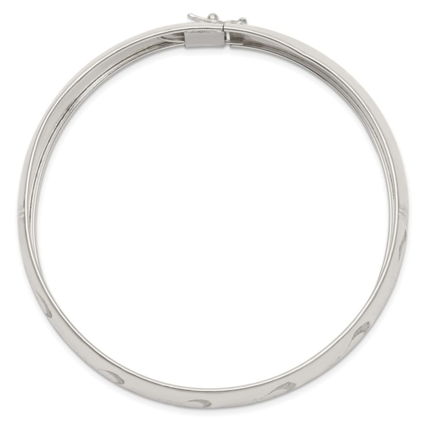 Sterling Silver Polished Diamond-cut and Textured Adjustable Bangle