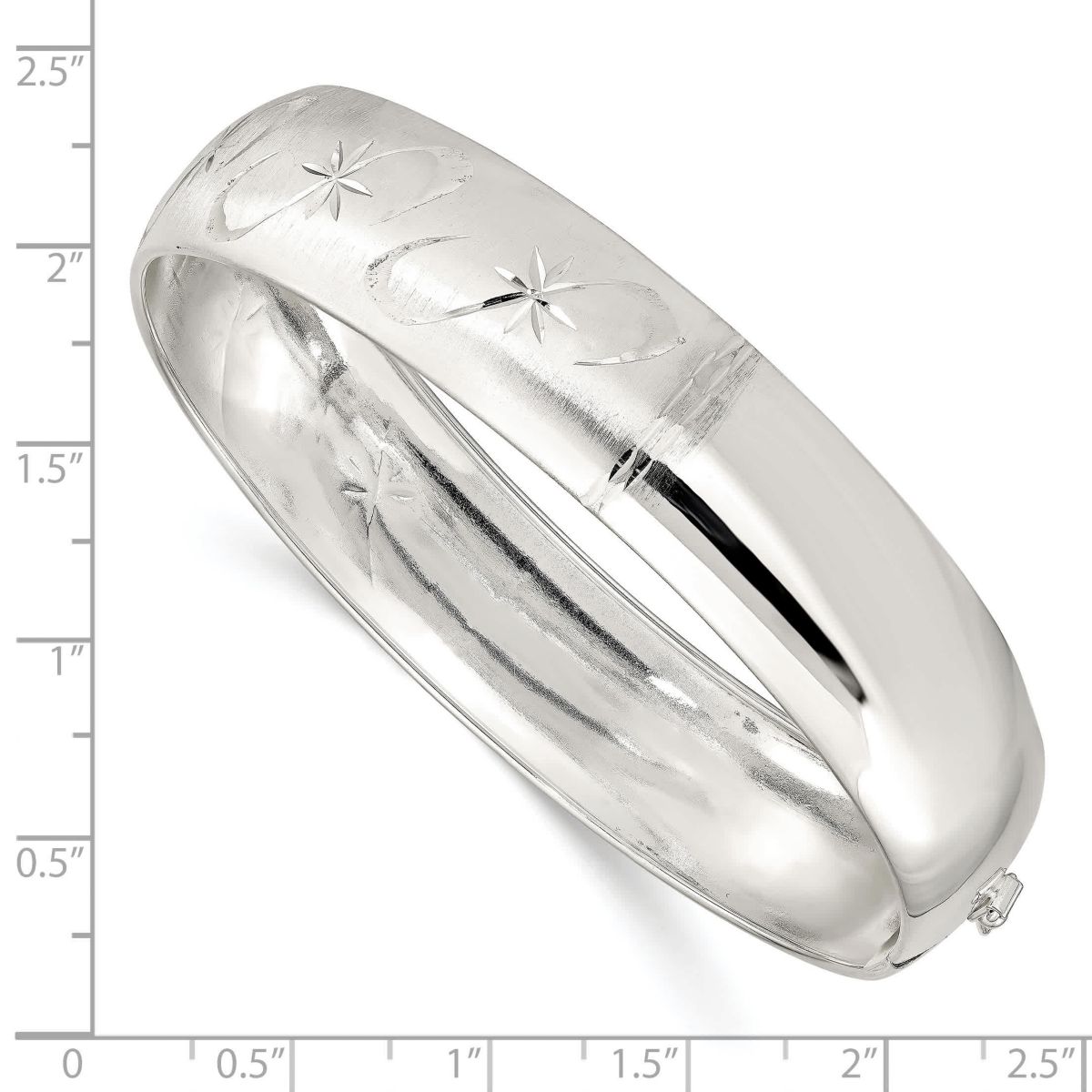 Sterling Silver Polished Diamond-cut and Textured Adjustable Bangle