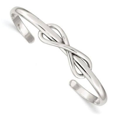 Luxury Giftware by Jere Sterling Silver Polished Infinity Cuff Bangle, White, 7 in