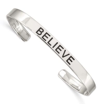 Luxury Giftware by Jere Sterling Silver Believe Antiqued Cuff Bangle, White, 7 in
