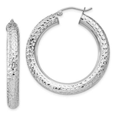 Luxury Giftware by Jere Sterling Silver Rhodium-plated Diamond Cut 4.75mm Hoop Earrings