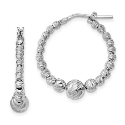 Luxury Giftware by Jere Sterling Silver Rhodium-plated Diamond-cut Beaded Hoop Earrings