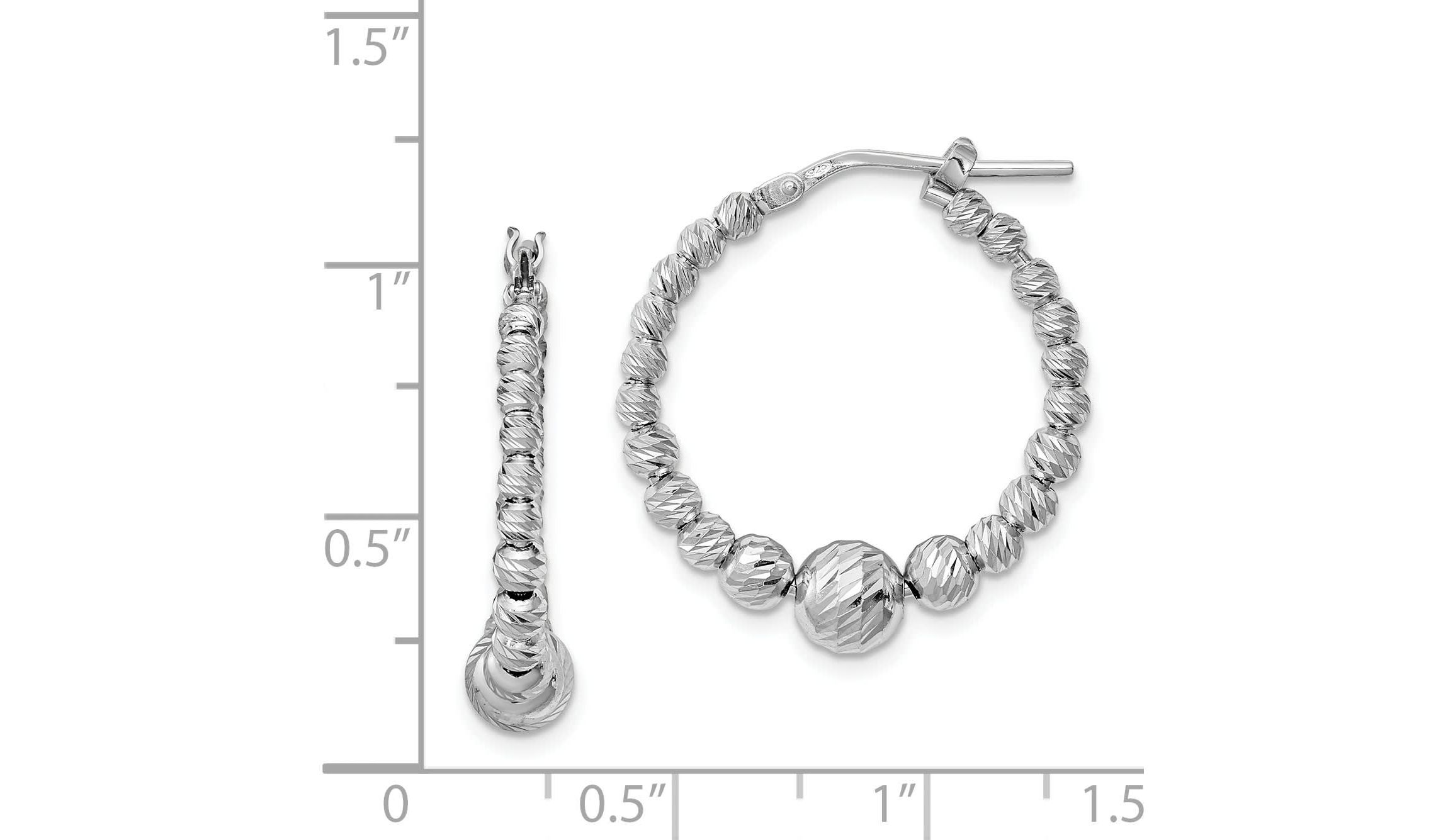 Sterling Silver Rhodium-plated Diamond-cut Beaded Hoop Earrings
