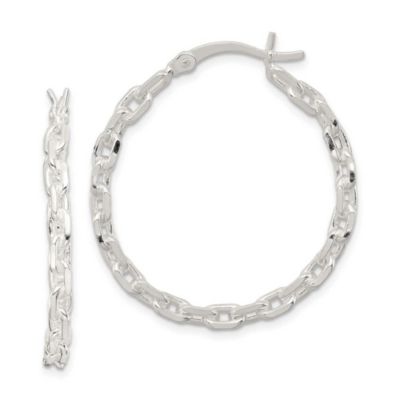 Luxury Giftware by Jere Sterling Silver Polished Cable Chain 3x30mm Hoop Earrings