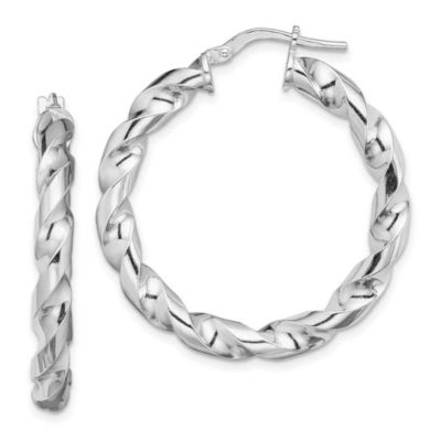Luxury Giftware by Jere Sterling Silver Rhodium-plated 4x25mmTwisted Hoop Earrings