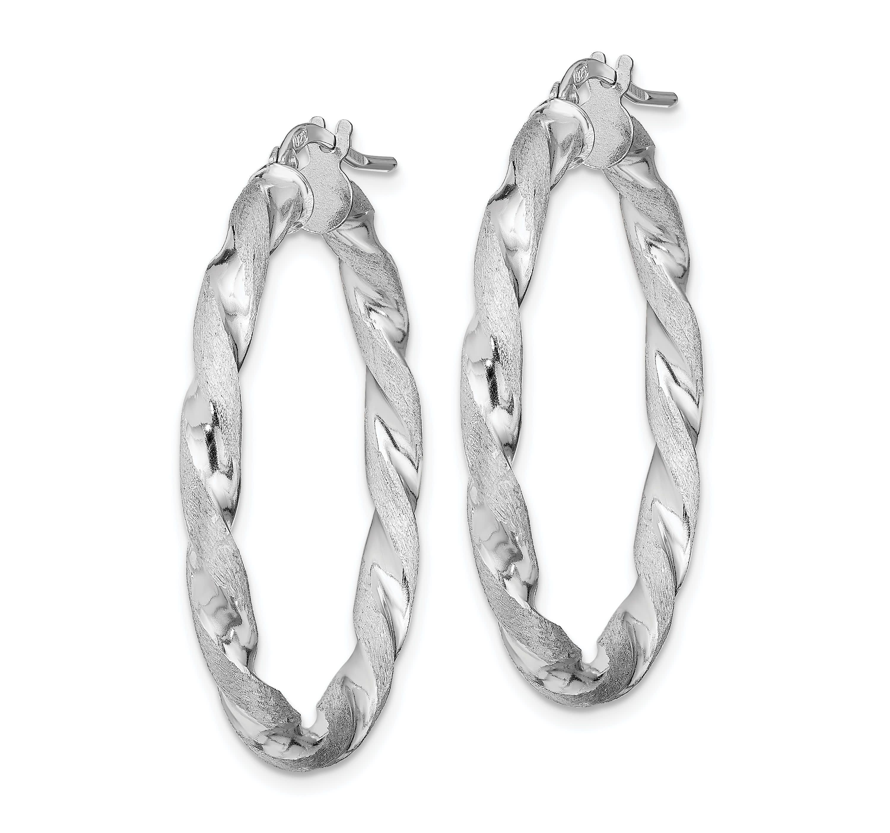 Sterling Silver Rhodium-plated Satin Polished Twisted 3x35mm Hoop Earrings