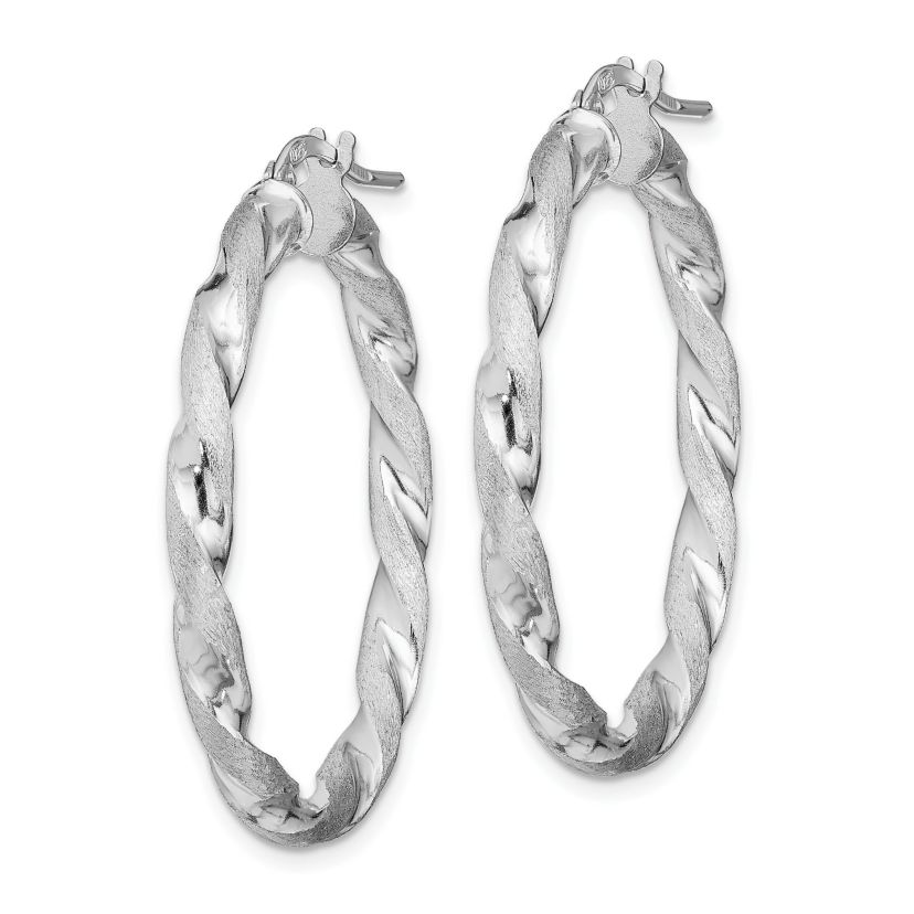 Sterling Silver Rhodium-plated Satin Polished Twisted 3x35mm Hoop Earrings