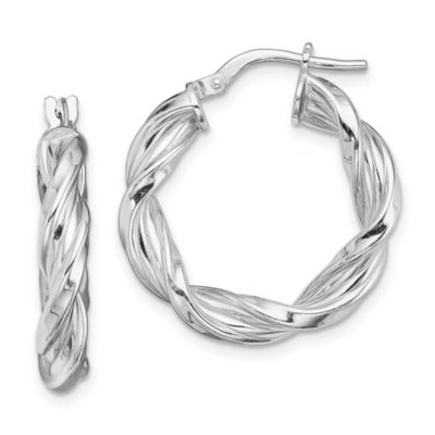 Luxury Giftware by Jere Sterling Silver Rhodium-plated 4mm Twisted Hoop Earrings