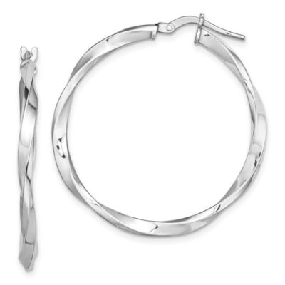 Luxury Giftware by Jere Sterling Silver Rhodium-plated Polished Twisted 2.5x30mm Hoop Earrings